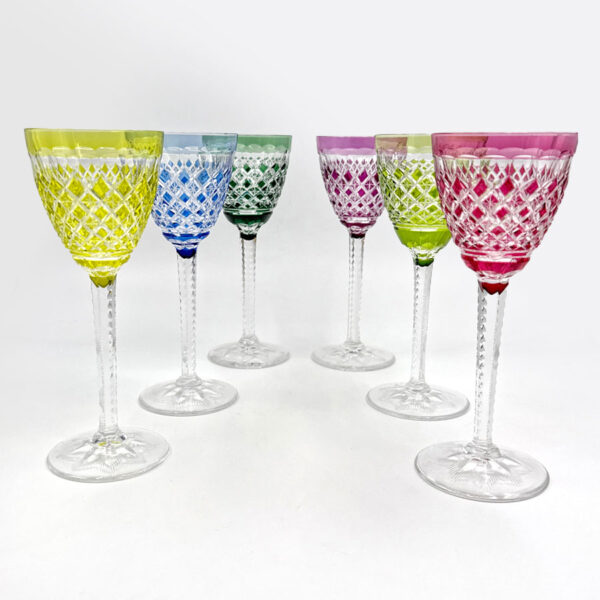 Val St Lambert Set Of 6 Crystal Wine Hock Glasses 17cm
