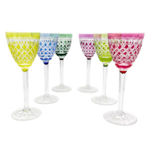 Val St Lambert Set Of 6 Crystal Wine Hock Glasses 17cm