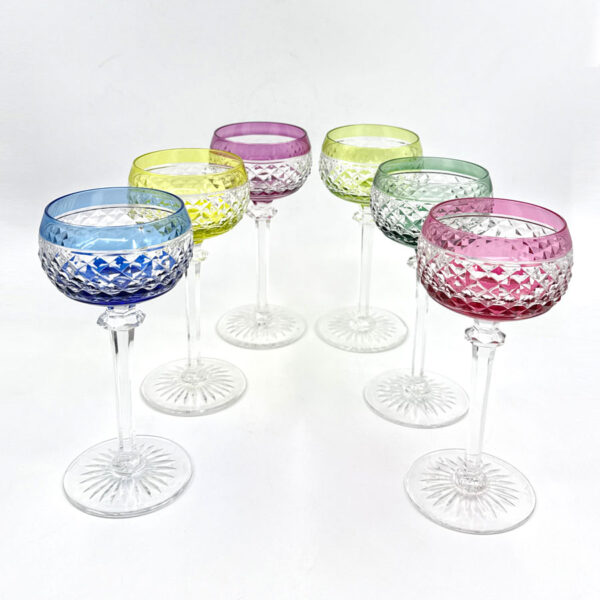 Val St Lambert Set Of 6 Crystal Wine Hock Glasses 19cm