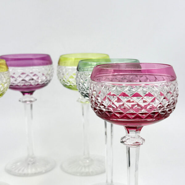 Val St Lambert Set Of 6 Crystal Wine Hock Glasses 19cm