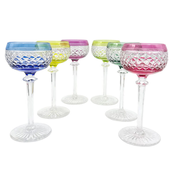Val St Lambert Set Of 6 Crystal Wine Hock Glasses 19cm