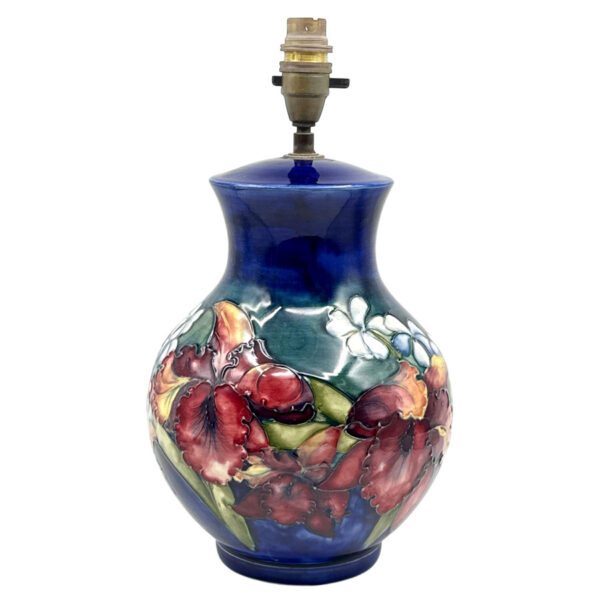William Moorcroft Orchid And Spring Flowers Tall Lamp Base  C1928