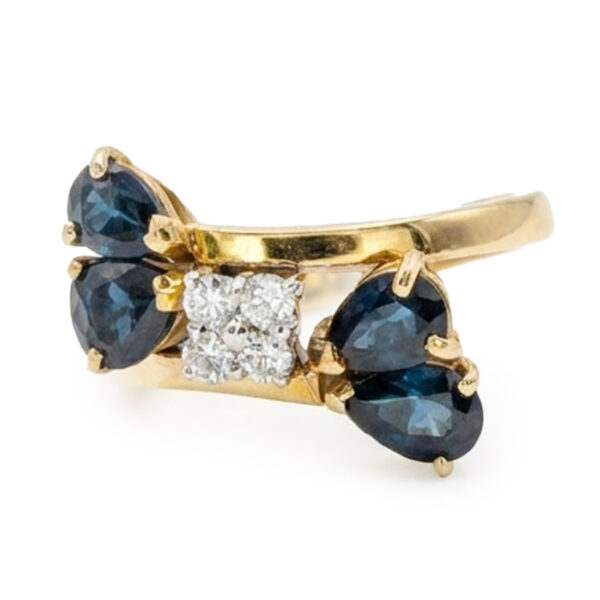 18CT-Gold-Sapphire-and-Diamond-Crossover-Ring-Birm-1978 18CT Gold Sapphire and Diamond Crossover Ring Birm 1978