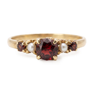 18ct-Gold-Ring-with-Garnet-and-Split-Pearl-London-1959 18ct Gold Ring with Garnet and Split Pearl London 1959