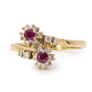 18ct Gold Ruby and Diamond Cross Over Ring