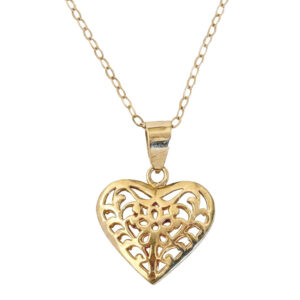 9ct-Gold-Filigree-Heart-Pendant-Necklace-01 9ct Gold Filigree Heart Pendant Necklace