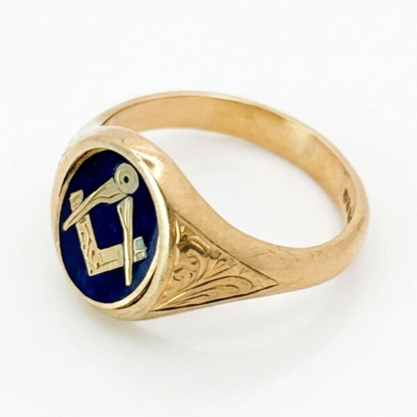 9ct Gold Masonic Secret Swivel Ring Birmingham 1990