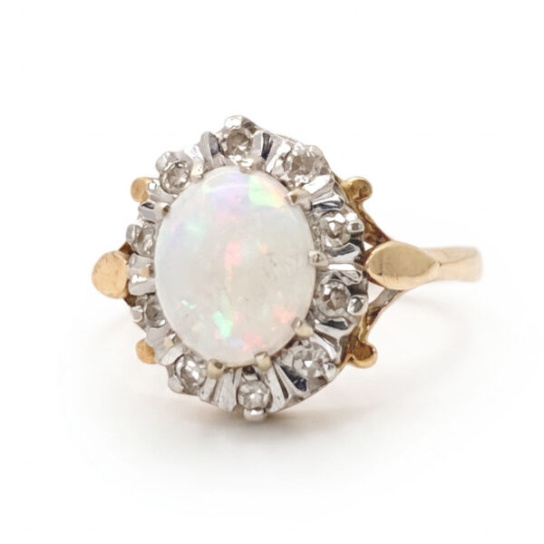 9ct Gold Opal & Diamond Cluster Ring 1979