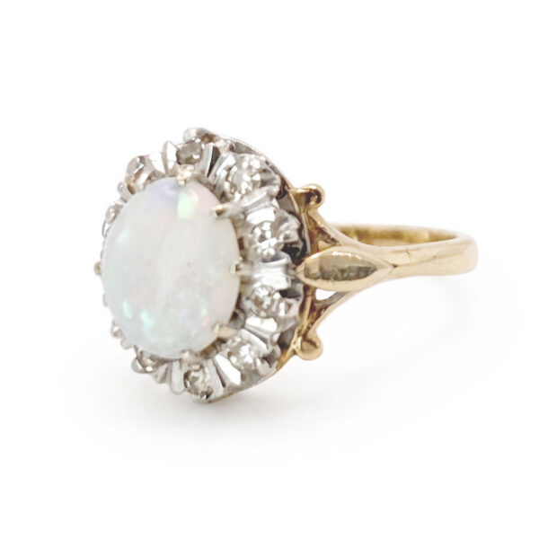 9ct Gold Opal & Diamond Cluster Ring 1979