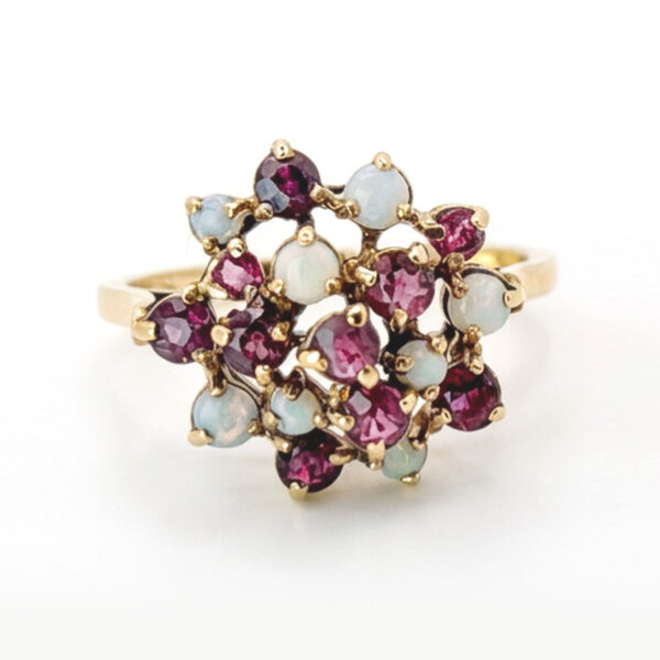 9ct Gold Ruby and Opal Cluster Ring