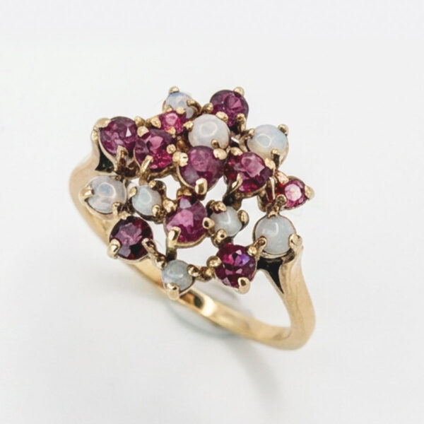 9ct Gold Ruby and Opal Cluster Ring