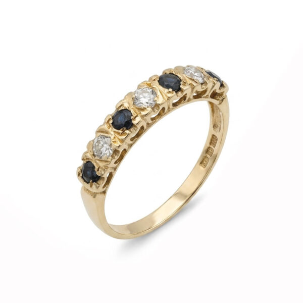 9ct Gold Sapphire & Diamond Half Eternity Ring