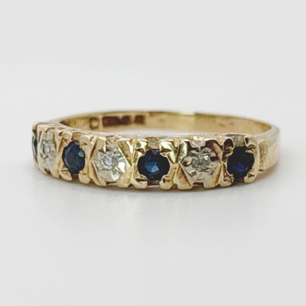 9ct Gold Sapphire & Diamond Half Eternity Ring