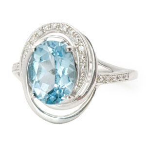 9ct White Gold Blue Topaz & Diamond Swirl Cluster Ring
