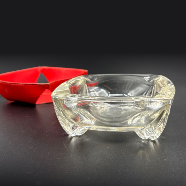 Art-Deco-Square-Clear-Pressed-Glass-Footed-Ashtray-2 Art Deco Square Clear Pressed Glass Footed Ashtray