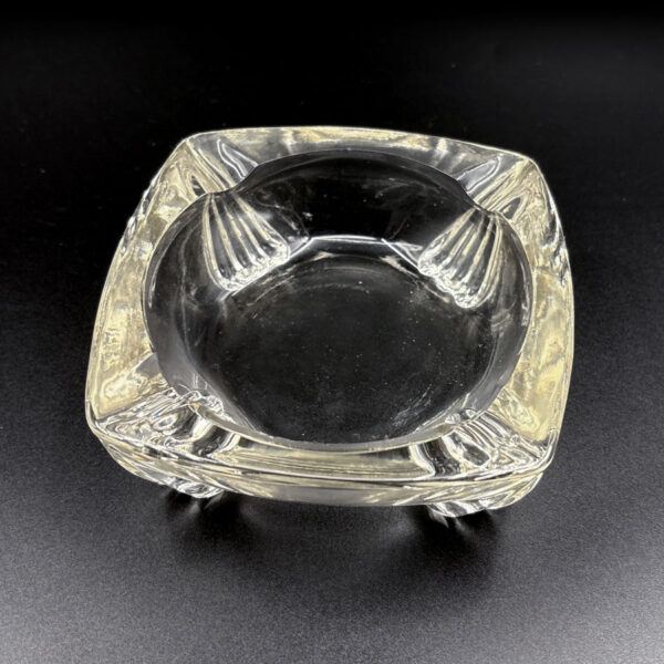 Art-Deco-Square-Clear-Pressed-Glass-Footed-Ashtray-3 Art Deco Square Clear Pressed Glass Footed Ashtray