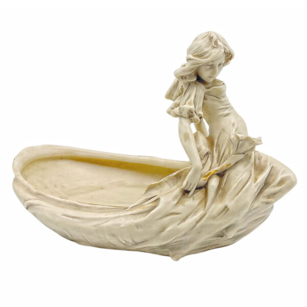 Art Nouveau Royal Dux Porcelain Figural Maiden Dish
