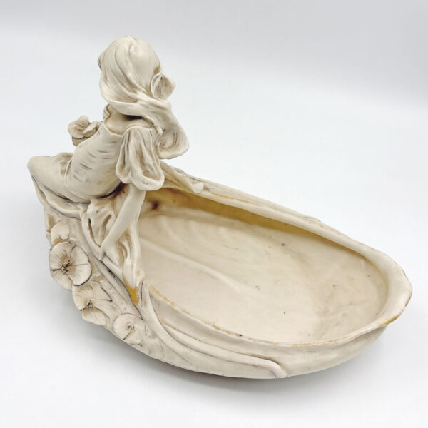 Art Nouveau Royal Dux Porcelain Figural Maiden Dish