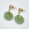 Chinese Jade 14ct Gold Cobochon Pair Earrings Happiness