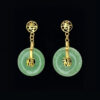 Chinese Jade 14ct Gold Cobochon Pair Earrings Happiness