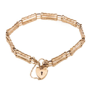 Edwardian 9ct Rose Gold Gateleg Bracelet With Heart Lock