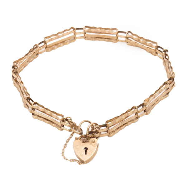 Edwardian 9ct Rose Gold Gateleg Bracelet With Heart Lock