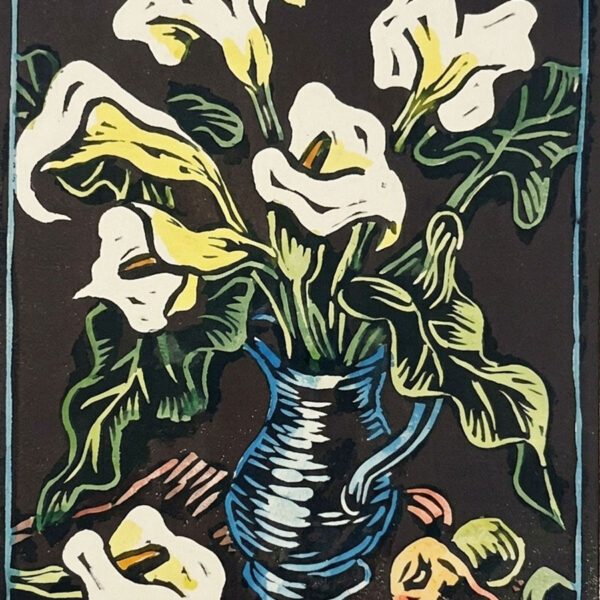 Gregoire Boonzaier Coloured Linocut Arum Lillies (SA 1909 - 2005)