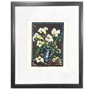 Gregoire Boonzaier Coloured Linocut Arum Lillies (SA 1909 - 2005)