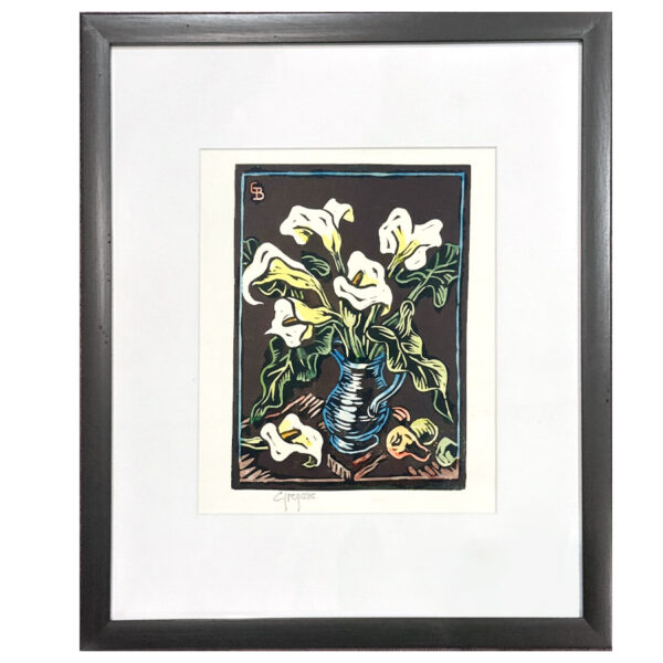 Gregoire Boonzaier Coloured Linocut Arum Lillies (SA 1909 - 2005)