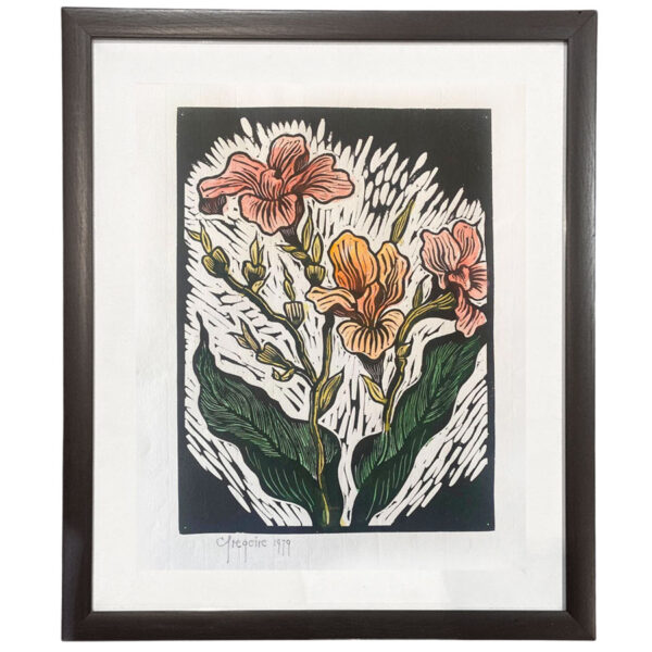 Gregoire Boonzaier Coloured Linocut Canna Lilies (SA 1909 - 2005)