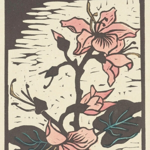 Gregoire Boonzaier Coloured Linocut Hibiscus (SA 1909 - 2005)