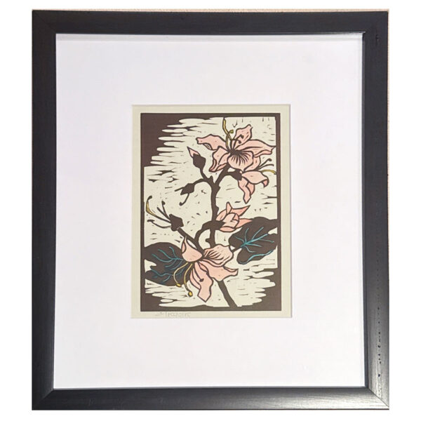 Gregoire Boonzaier Coloured Linocut Hibiscus (SA 1909 - 2005)