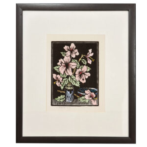 Gregoire Boonzaier Coloured Linocut Hibiscus (SA 1909 - 2005)