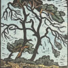 Gregoire Boonzaier Coloured Linocut Windy trees and dirt road (SA 1909 - 2005)