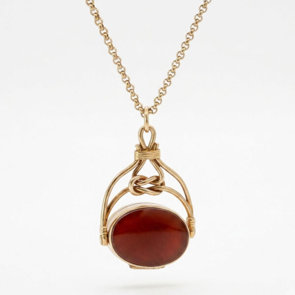 Rare 9ct Opening Bloodstone and Agate Fob Pendant On A 9ct Belcher Chain