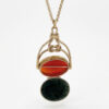 Rare 9ct Opening Bloodstone and Agate Fob Pendant On A 9ct Belcher Chain