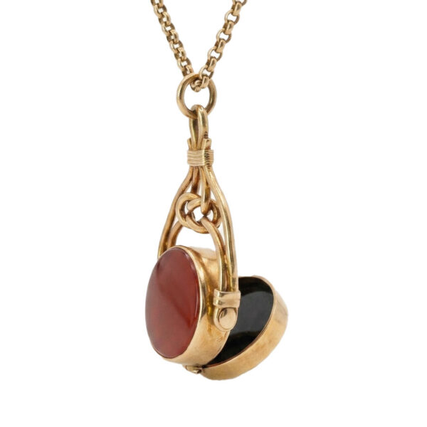 Rare 9ct Opening Bloodstone and Agate Fob Pendant On A 9ct Belcher Chain