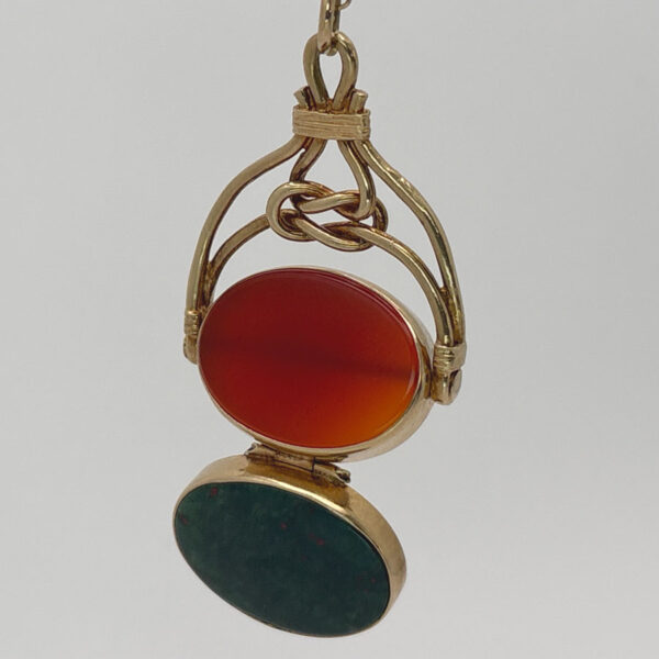 Rare 9ct Opening Bloodstone and Agate Fob Pendant On A 9ct Belcher Chain