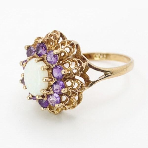Victorian 9ct Gold Opal and Amethyst Cocktail Ring