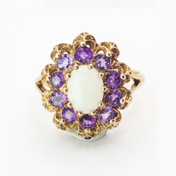 Victorian 9ct Gold Opal and Amethyst Cocktail Ring