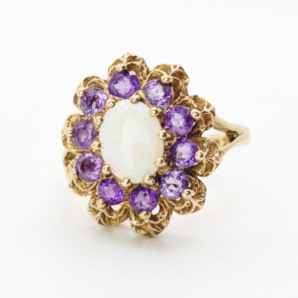 Victorian 9ct Gold Opal and Amethyst Cocktail Ring