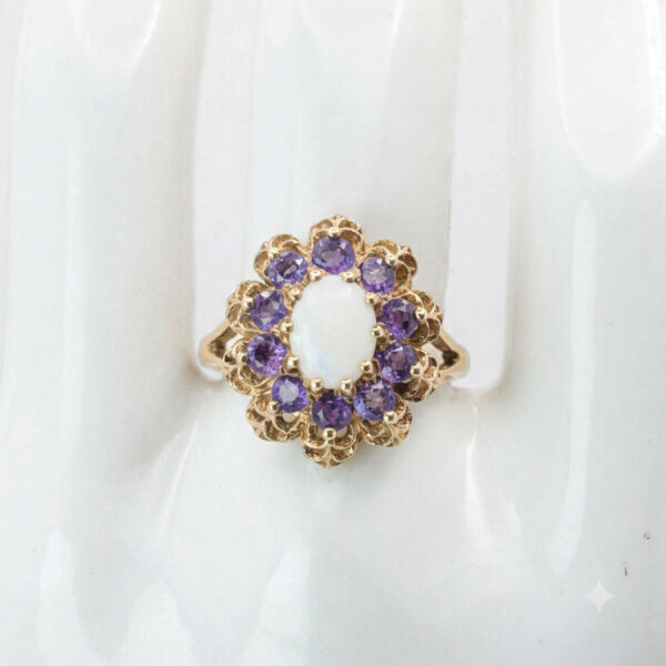 Victorian 9ct Gold Opal and Amethyst Cocktail Ring