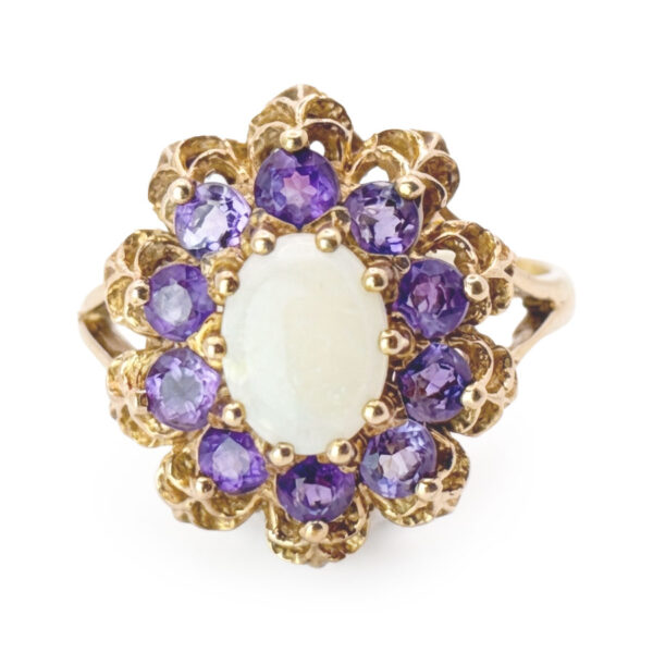 Victorian 9ct Gold Opal and Amethyst Cocktail Ring