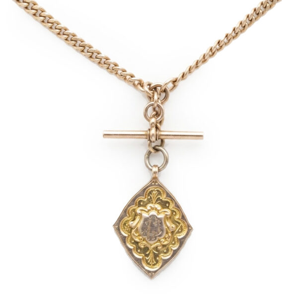 Victorian-9ct-Rose-Gold-Fob-Chain-With-TBar-And-Medallion-1 Victorian 9ct Rose Gold Fob Chain With TBar And Medallion
