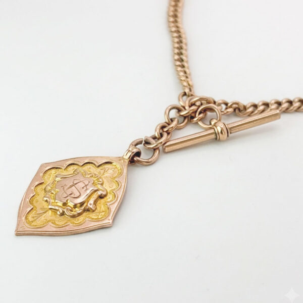 Victorian-9ct-Rose-Gold-Fob-Chain-With-TBar-And-Medallion-2 Victorian 9ct Rose Gold Fob Chain With TBar And Medallion