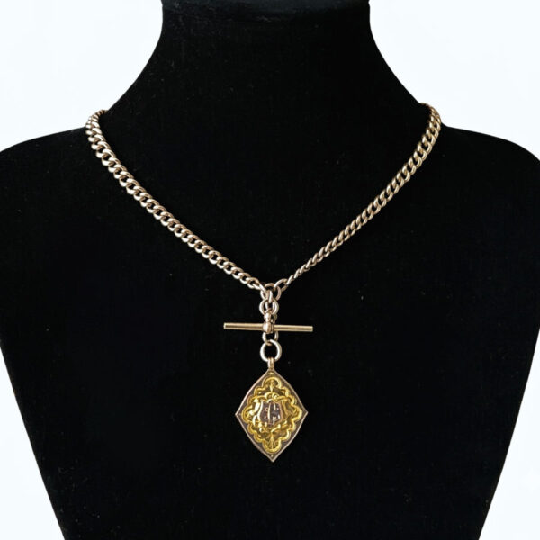 Victorian-9ct-Rose-Gold-Fob-Chain-With-TBar-And-Medallion-4 Victorian 9ct Rose Gold Fob Chain With TBar And Medallion