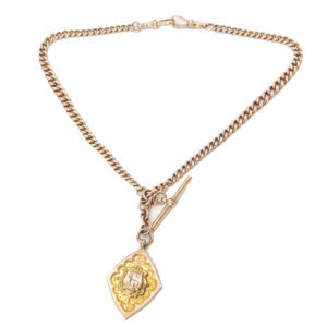 Victorian-9ct-Rose-Gold-Fob-Chain-With-TBar-And-Medallion Victorian 9ct Rose Gold Fob Chain With TBar And Medallion