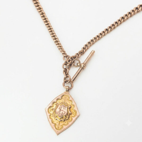 Victorian-9ct-Rose-Gold-Fob-Chain-With-TBar-And-Medallion-7 Victorian 9ct Rose Gold Fob Chain With TBar And Medallion