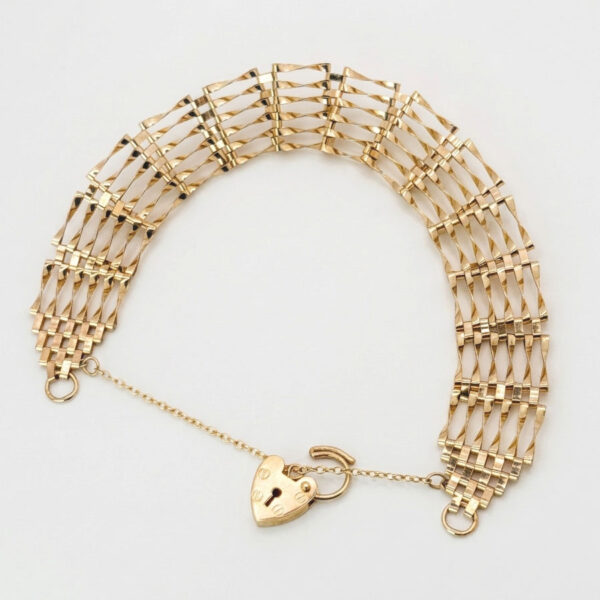 Victorian 9ct Rose Gold Gateleg Bracelet With Heart Lock