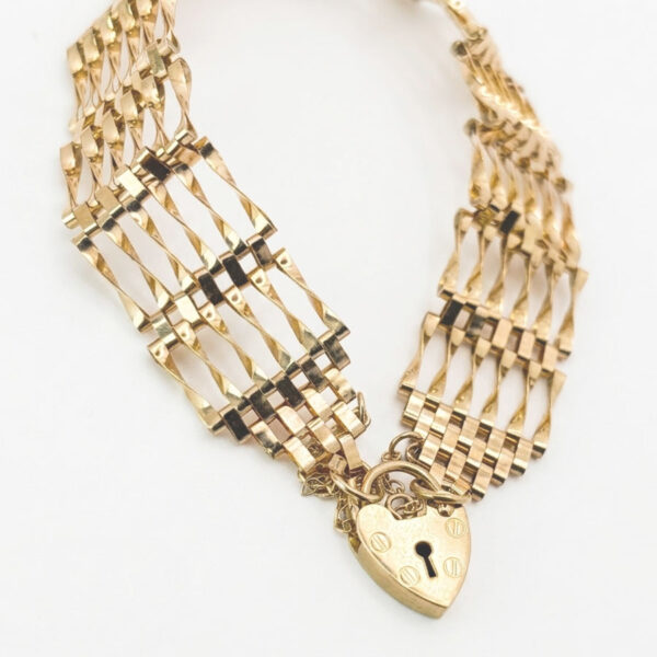 Victorian 9ct Rose Gold Gateleg Bracelet With Heart Lock